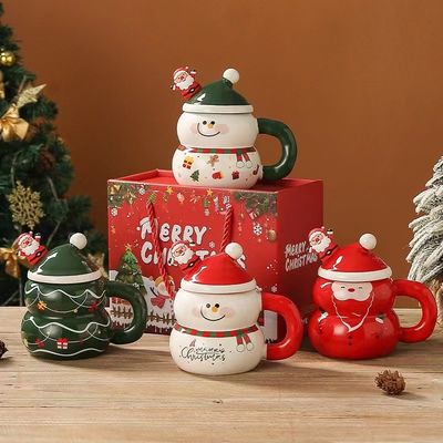 400ml セラミック サンタカップとスプーンセットで クリスマスの魔法を体験してください