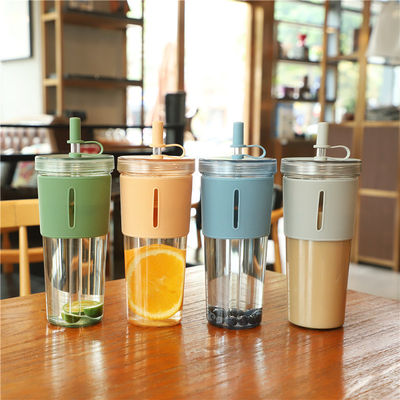 夏の必需品 700ml クリア BPA フリージュース ストローの袖の飲み水瓶