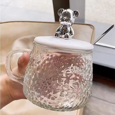 ミニマリストデザイン ガラスコーヒーカップ ハンドル蓋スプーン 高容量 380ml