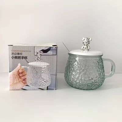 ミニマリストデザイン ガラスコーヒーカップ ハンドル蓋スプーン 高容量 380ml