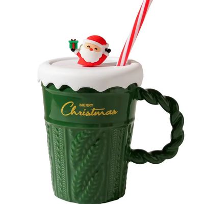 400ml 容量 クリスマスツリー セラミックカップ 蓋とストロー 持続可能な素材