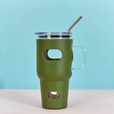 32オンス ガラスのタンブラー 上昇 木製の蓋とストロー ツアー 蓋付きの屋外活動