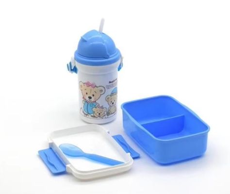 学生と子供のための便利な500mlのストローケトルプラスチックランチボックスセット