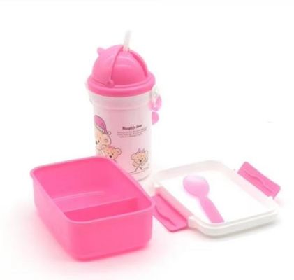学生と子供のための便利な500mlのストローケトルプラスチックランチボックスセット