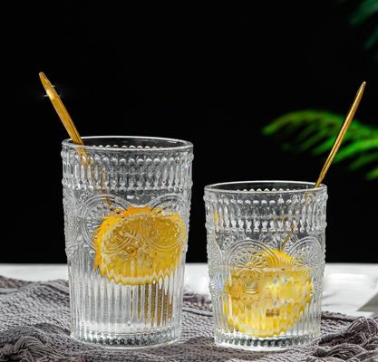オーダーメイド パターン 300ml 380ml レトロエムボスガラスカップ 金色の境界と日焼けデザイン