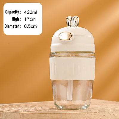 カートンデザイン 420ml ガラス ミルク コラ カフェカップ 女の子 学生 可愛いウサギ 無熱隔熱