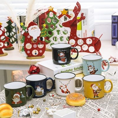 オーダーメイドロゴ 14オンス セラミック クリスマスカップ ポータブル 再利用可能な楽しいチョコレートカップ クリスマスプレゼント
