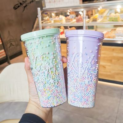 ミニマリストデザイン 女の子の都合のために ストロー付きのダブルウォールジュースタンブラー