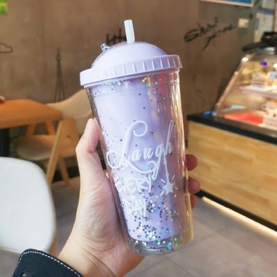 ミニマリストデザイン 女の子の都合のために ストロー付きのダブルウォールジュースタンブラー