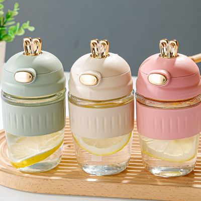 カスタマイズされたロゴ 受け入れられる 420ml ガラス ウサギ耳 シリコンセット 繊細なプレゼント