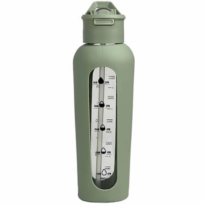 1000ml カスタマイズされたカラー耐久性ガラスの水瓶 ストロー蓋とシリコン袖