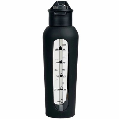 1000ml カスタマイズされたカラー耐久性ガラスの水瓶 ストロー蓋とシリコン袖