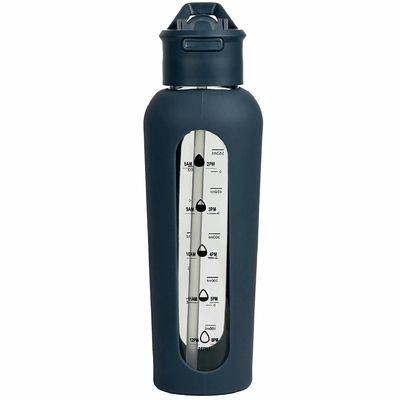 1000ml カスタマイズされたカラー耐久性ガラスの水瓶 ストロー蓋とシリコン袖