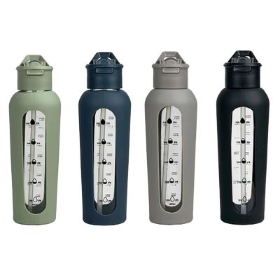 1000ml カスタマイズされたカラー耐久性ガラスの水瓶 ストロー蓋とシリコン袖