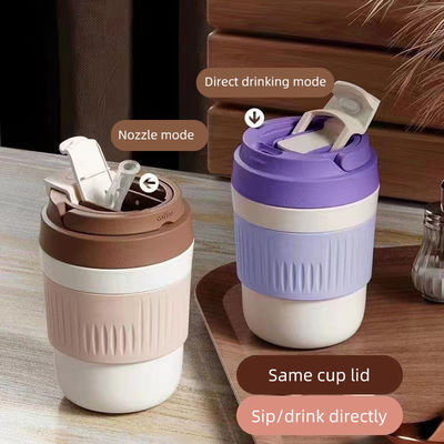 400ml/550ml ポータブルコーヒーカップ 蓋とストロー付き再利用可能なコーヒーカップ 2024デザイン