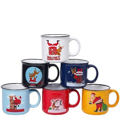 14オンス 倒れ止め セラミック クリスマスウォーターカップ サンタのミルクとクッキー用のハンドル