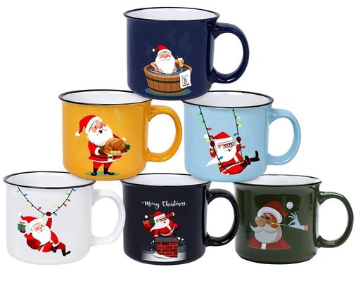 14オンス 倒れ止め セラミック クリスマスウォーターカップ サンタのミルクとクッキー用のハンドル