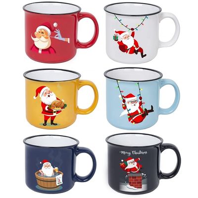 14オンス 倒れ止め セラミック クリスマスウォーターカップ サンタのミルクとクッキー用のハンドル