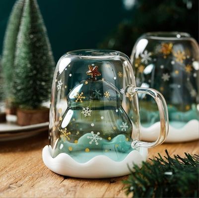 200ml / 300ml クリスマスプレゼント 蓋付き 二重ガラスカップ 高ボロシリケートコーヒーカップ