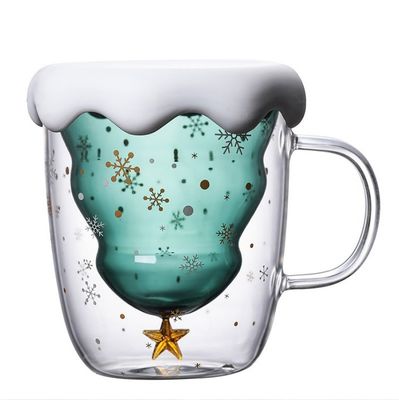 200ml / 300ml クリスマスプレゼント 蓋付き 二重ガラスカップ 高ボロシリケートコーヒーカップ