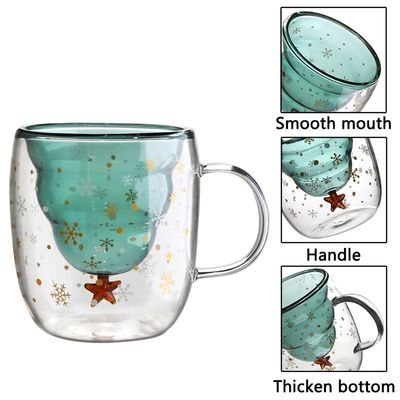 200ml / 300ml クリスマスプレゼント 蓋付き 二重ガラスカップ 高ボロシリケートコーヒーカップ