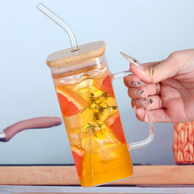 持続可能 350ml 透明ガラス用飲料用 蓋とストローハンドル付き 冷凍コーヒーティーカップ