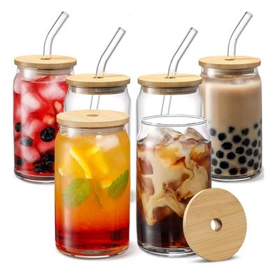 16OZ ガラス 漏れ防止 再利用可能なカップ 蓋と竹のストロー 210g