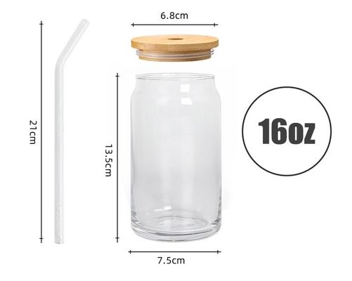 16OZ ガラス 漏れ防止 再利用可能なカップ 蓋と竹のストロー 210g