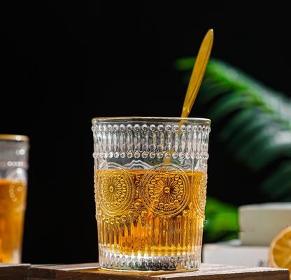 380ml レトロ 彫刻金 境界 ガラス カップ 紫陽花 彫刻 ガラス 水飲み杯