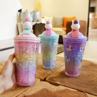 430ml プッシュ 蓋カップ ダブル 層 冷蔵 タンブラー 水瓶 夏
