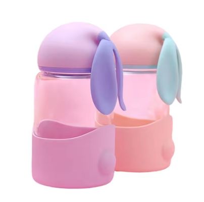 340ml カスタマイズされた熱隔熱 可愛いウサギ耳 ユニセックス屋外用 ガラス水瓶