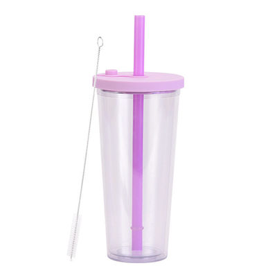 販売 ストローのカスタムロゴで再利用可能なプラスチックカップ 多色 24オンスダブルウォールタンブラー