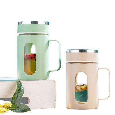 オフィス香りの茶コーヒーカップ 500ml カラーカスタマイズされた蓋とハンドル付きガラスカップ