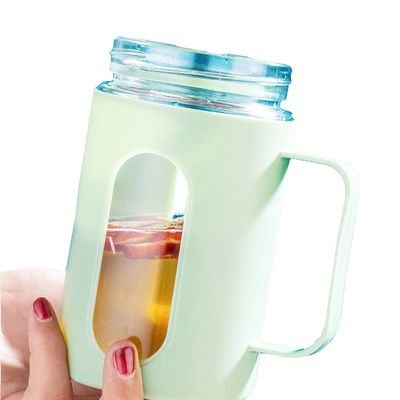 オフィス香りの茶コーヒーカップ 500ml カラーカスタマイズされた蓋とハンドル付きガラスカップ