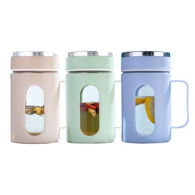 オフィス香りの茶コーヒーカップ 500ml カラーカスタマイズされた蓋とハンドル付きガラスカップ