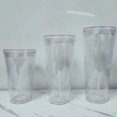 16オンス/24オンス カスタム パターン 透明なプラスチック 水瓶 蓋とストロー 屋外スタイル