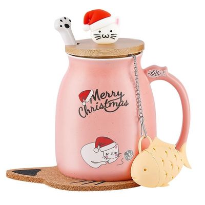3D猫デザインと竹蓋付きのキュートセラミックコーヒーカップ
