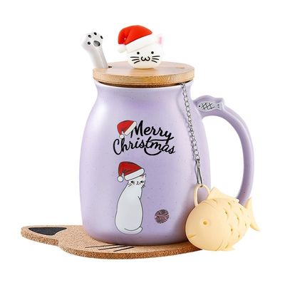 3D猫デザインと竹蓋付きのキュートセラミックコーヒーカップ