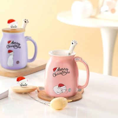 3D猫デザインと竹蓋付きのキュートセラミックコーヒーカップ