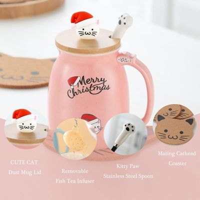 3D猫デザインと竹蓋付きのキュートセラミックコーヒーカップ