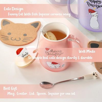 3D猫デザインと竹蓋付きのキュートセラミックコーヒーカップ