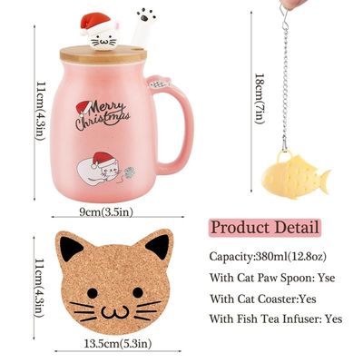 3D猫デザインと竹蓋付きのキュートセラミックコーヒーカップ