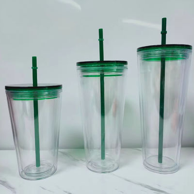16オンス/24オンス 学生スポーツカップ 蓋とストロー 双壁プラスチック水瓶