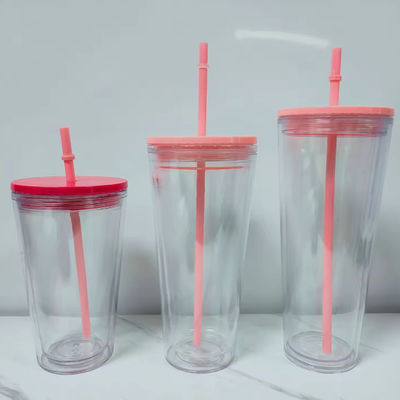 16オンス/24オンス 学生スポーツカップ 蓋とストロー 双壁プラスチック水瓶