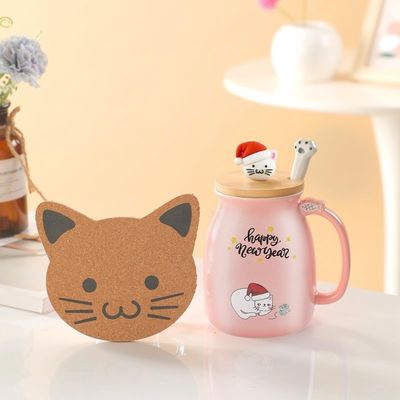 カスタマイズされた 380ML 可愛いピンク クリスマスカップ ネコ セラミックコーヒーカップ ステンレススチールスプーン
