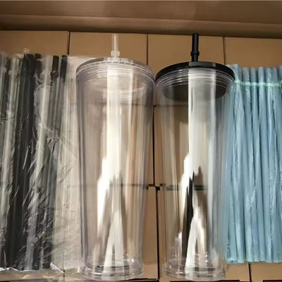 16オンス/24オンス 学生スポーツカップ 蓋とストロー 双壁プラスチック水瓶