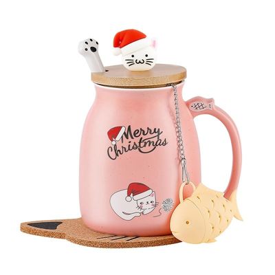 380ml 可愛い紫陶磁コーヒーカップ ポルセラン クリスマスカップ ティーカップ 牛乳カップ 可愛いキットの蓋付き