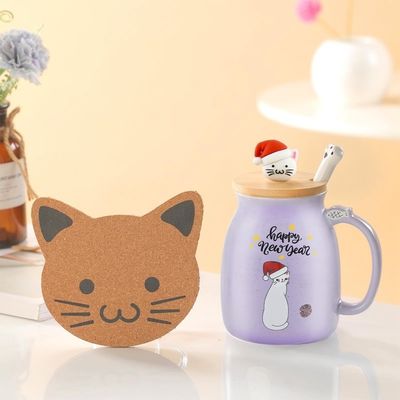 380ml 可愛い紫陶磁コーヒーカップ ポルセラン クリスマスカップ ティーカップ 牛乳カップ 可愛いキットの蓋付き