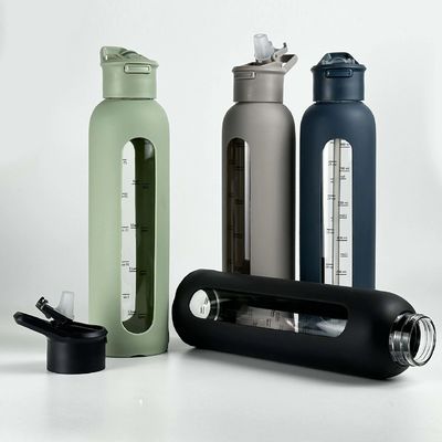 動機付け用 ガラス水瓶 シリコン袖とポータブルタイムマーカーリマinder