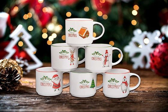 14オンス セラミックコーヒー ミルクカップ ポルセラン ホワイト クリスマスコーヒーカップ
